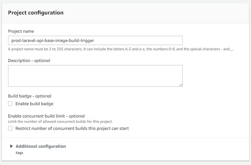 AWS baseimage codebuild trigger project configuration