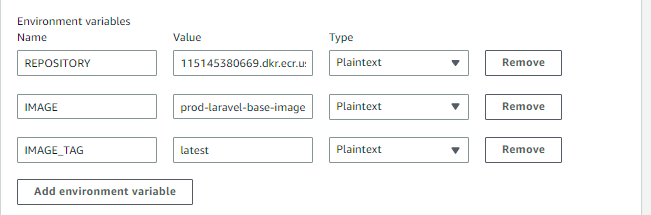 aws codebuild env variables