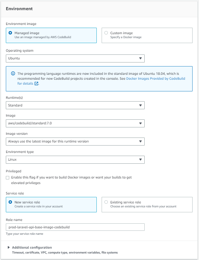 aws codebuild environments