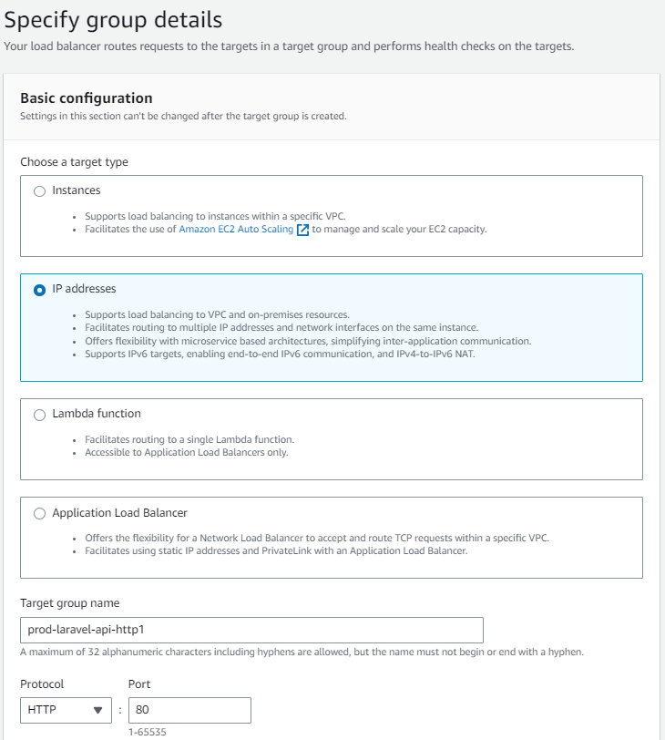 create aws target group