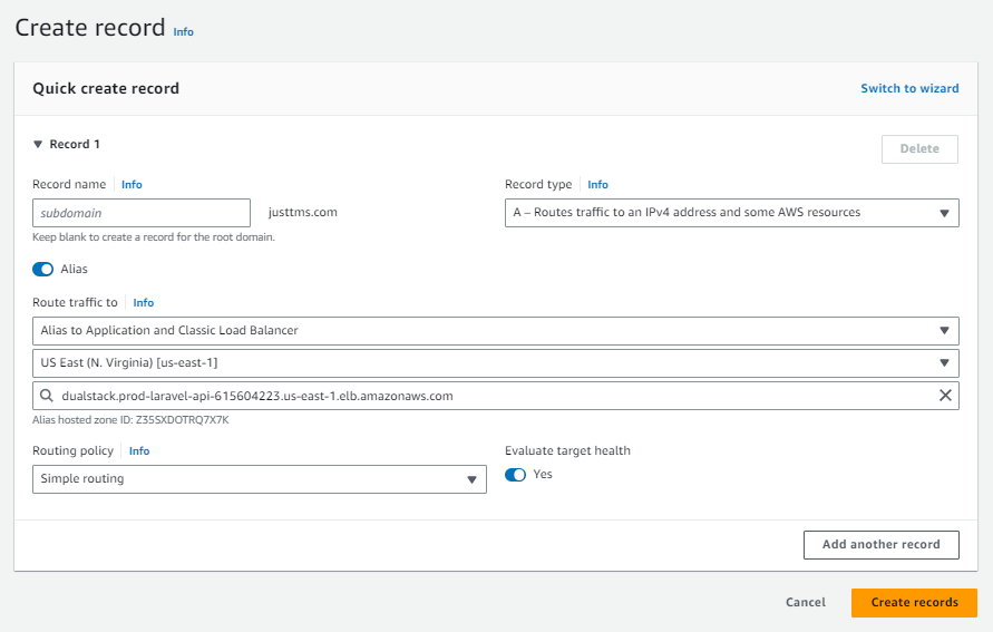 aws route 53 configure load balancer