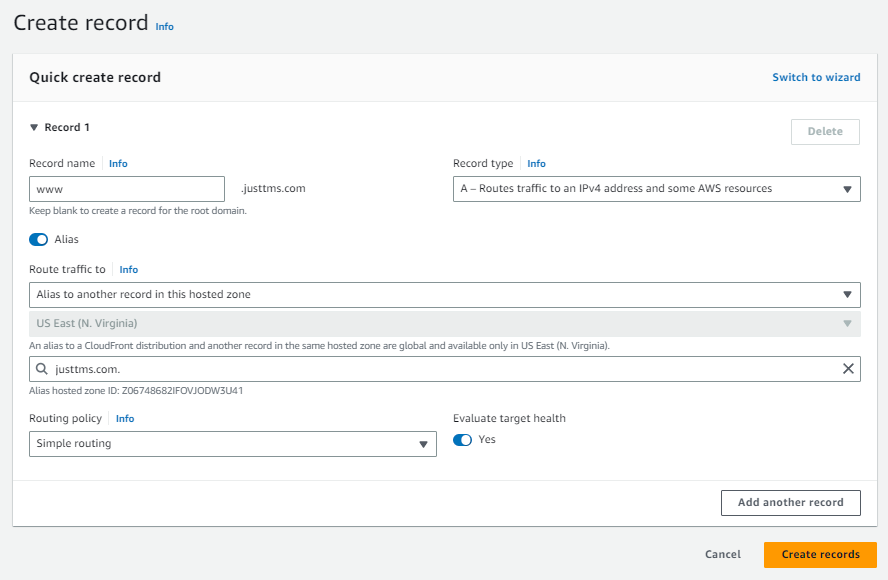 aws route 53 redirect www to non www